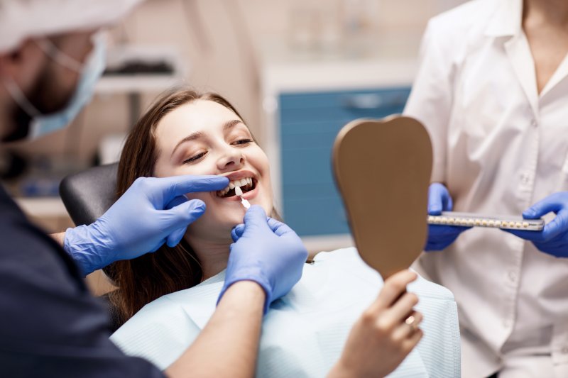 A dentist performing cosmetic dentistry on a patient